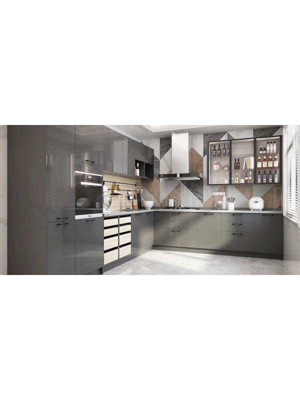 Grey Modern Glossy UV Lacquer Kitchens