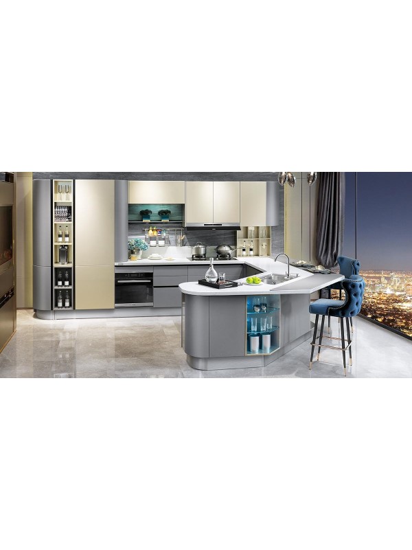 Modern Golden and Grey Lacquer Kitchen